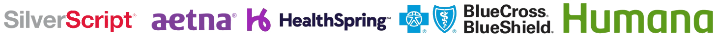 Carriers we work with: SilverScript, Aetna, Cigna HealthSpring, BlueCross BlueShield, and Humana