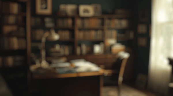 Classic library interior with wooden bookshelves